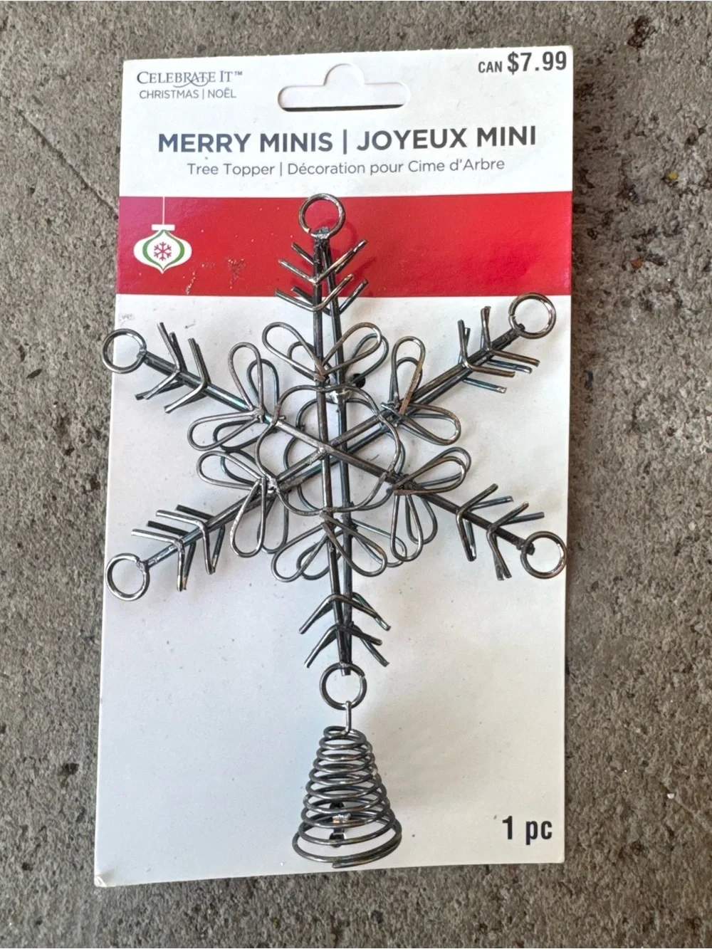 Snowflake Silver Tone Christmas Tree Topper Mini Merries